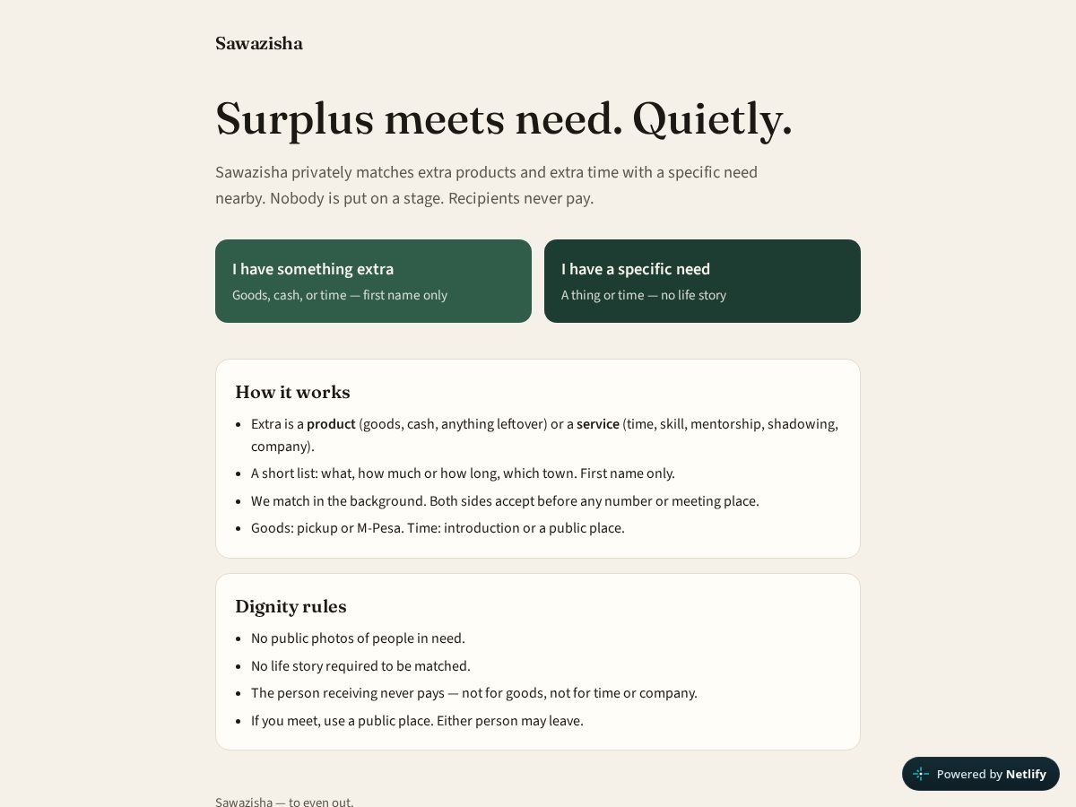Landing-page snapshot of sawazisha.com