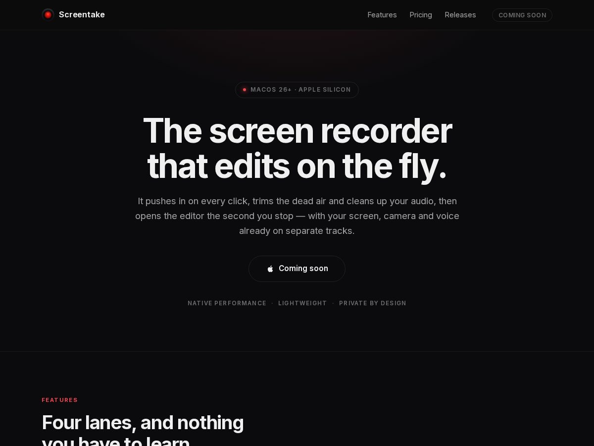 Landing-page snapshot of screentake.app