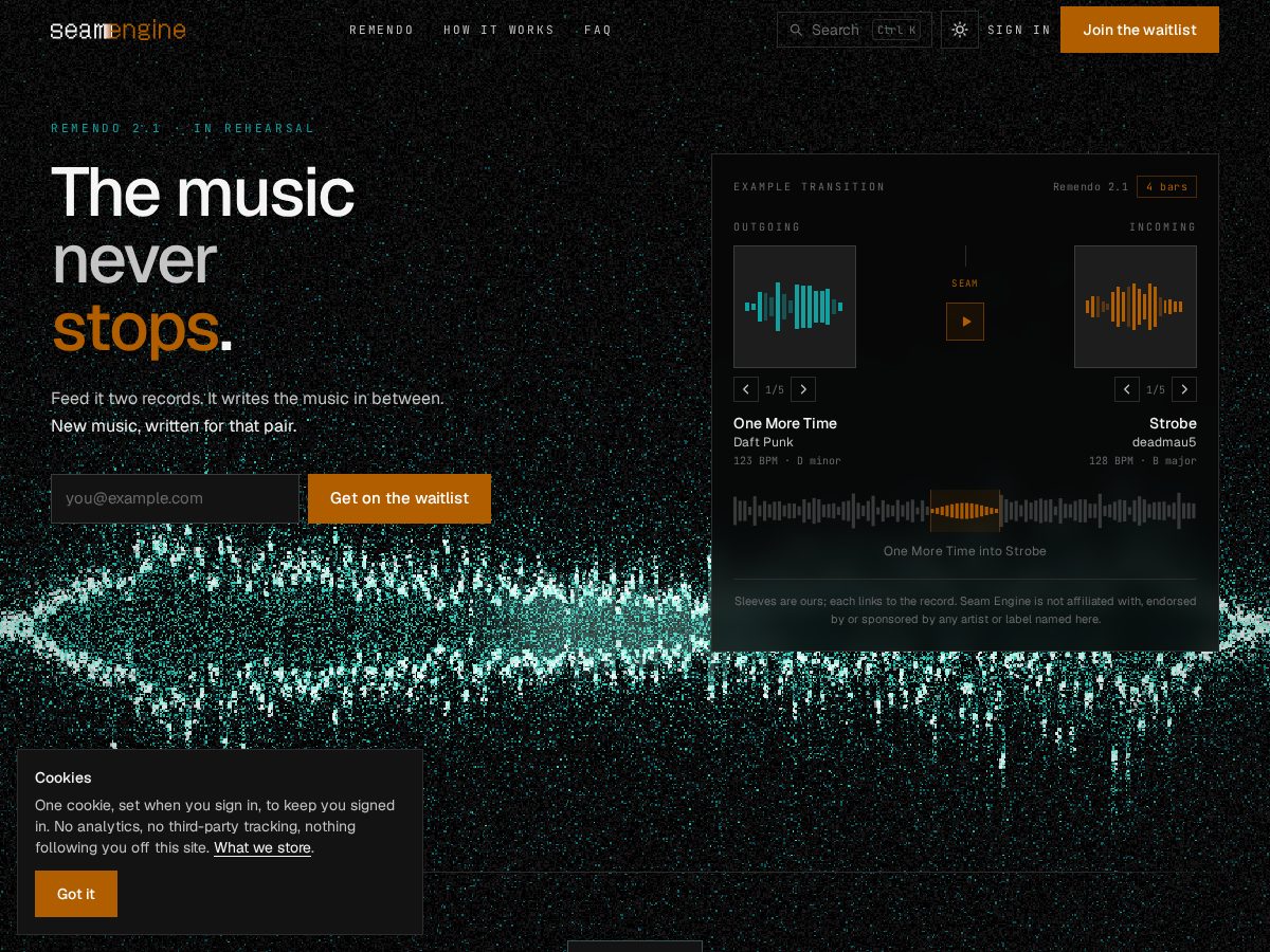 Landing-page snapshot of seamengine.com
