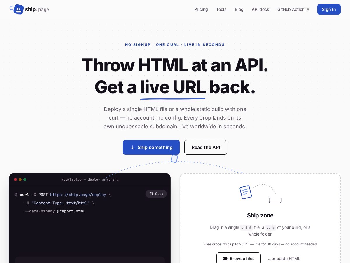 Landing-page snapshot of ship.place