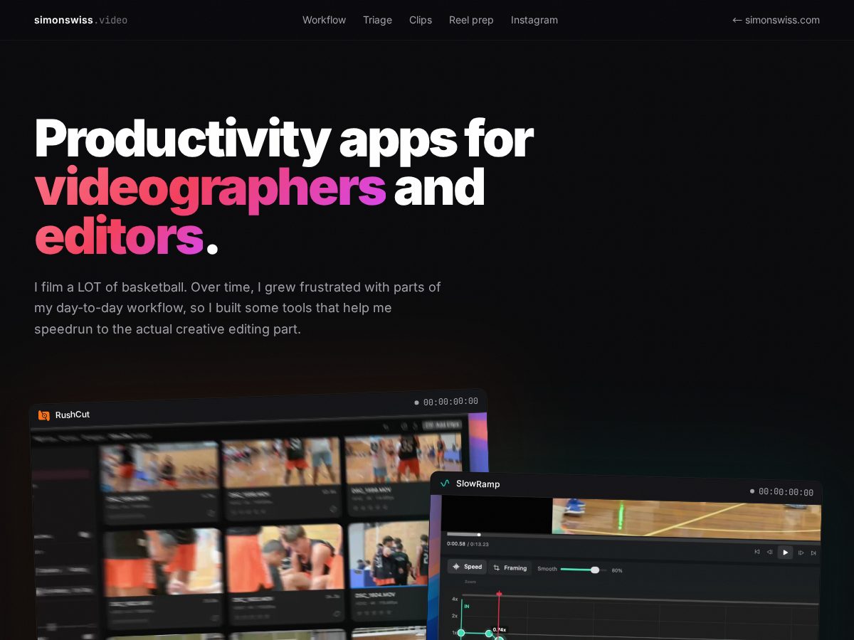 Landing-page snapshot of simonswiss.video