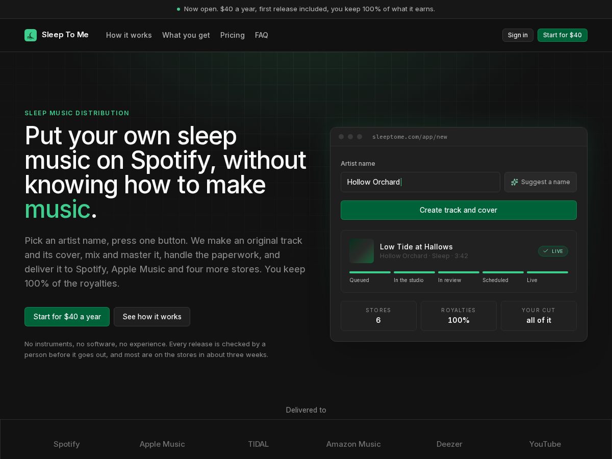 Landing-page snapshot of sleeptome.com