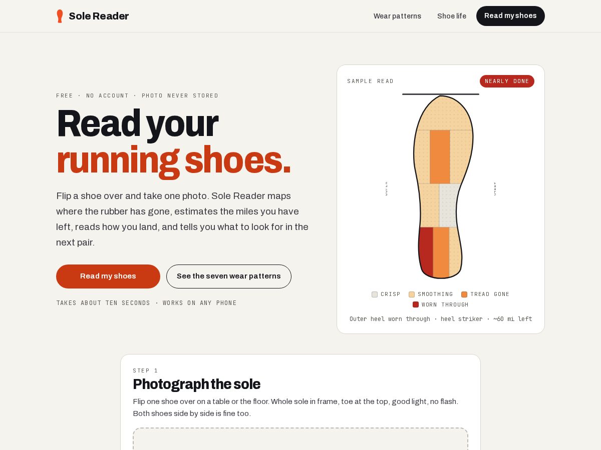 Landing-page snapshot of solereader.com