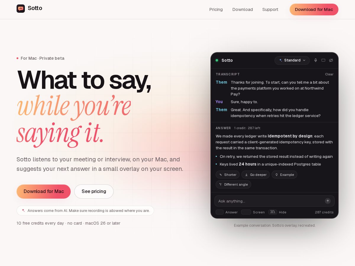 Landing-page snapshot of sottohq.app