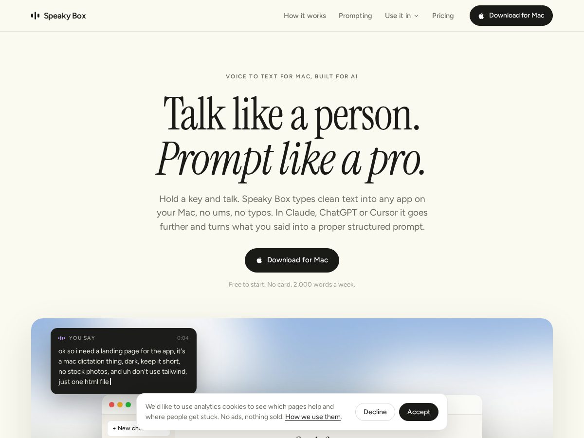 Landing-page snapshot of speakybox.com