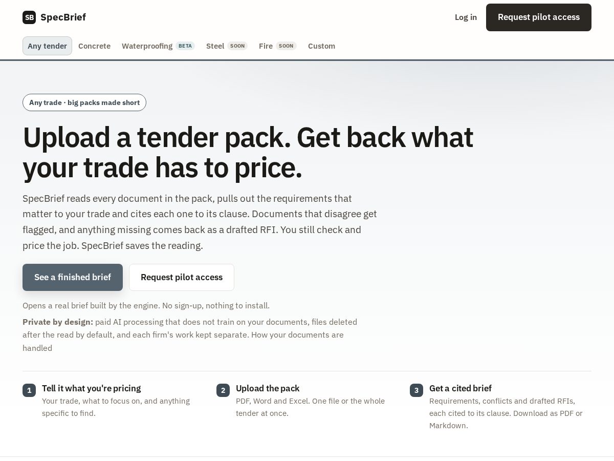 Landing-page snapshot of specbrief.online