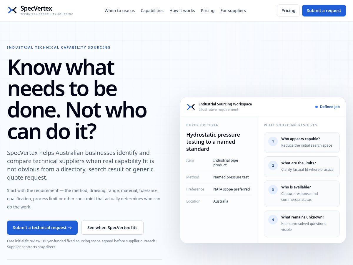Landing-page snapshot of specvertex.online