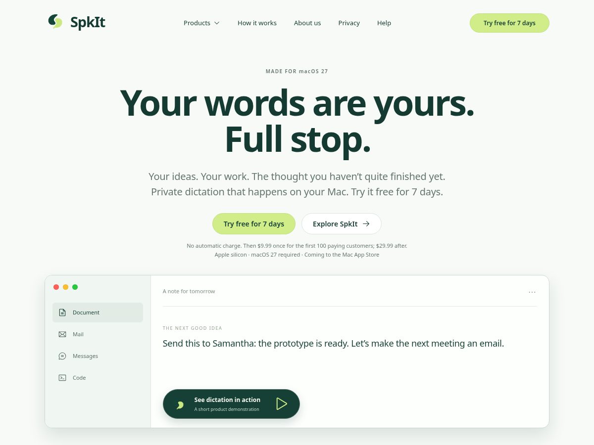 Landing-page snapshot of spkit.app