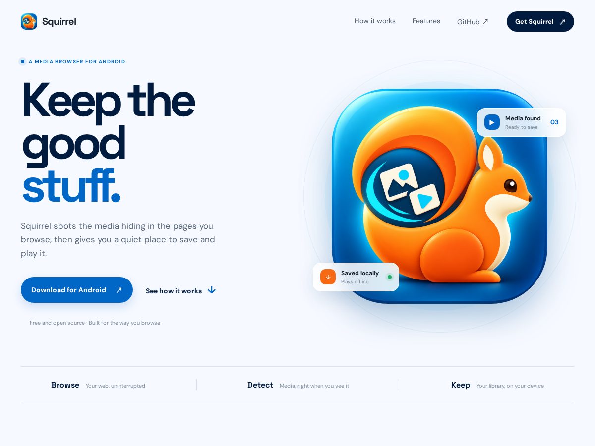 Landing-page snapshot of squirrelbrowser.com