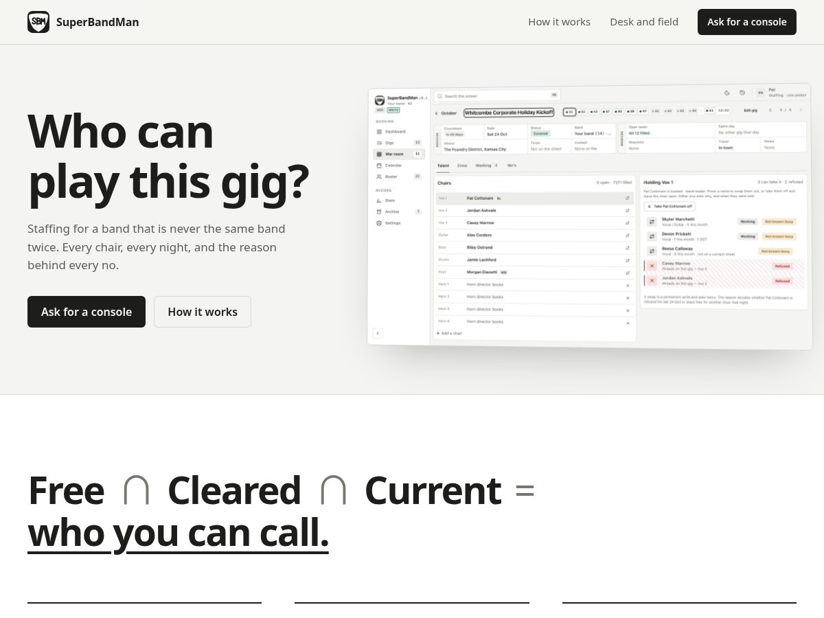 Landing-page snapshot of superbandman.com