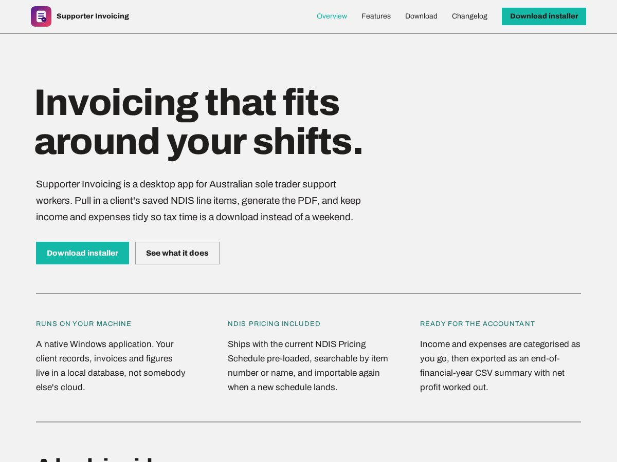 Landing-page snapshot of supporterinvoicing.online