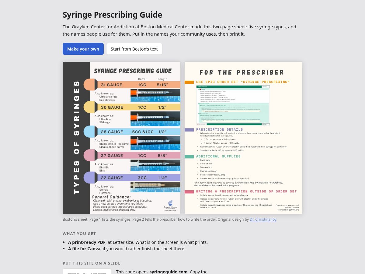 Landing-page snapshot of syringeguide.com
