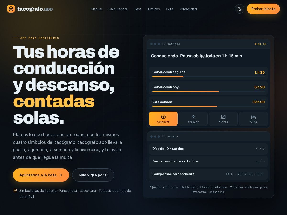 Landing-page snapshot of tacografo.app