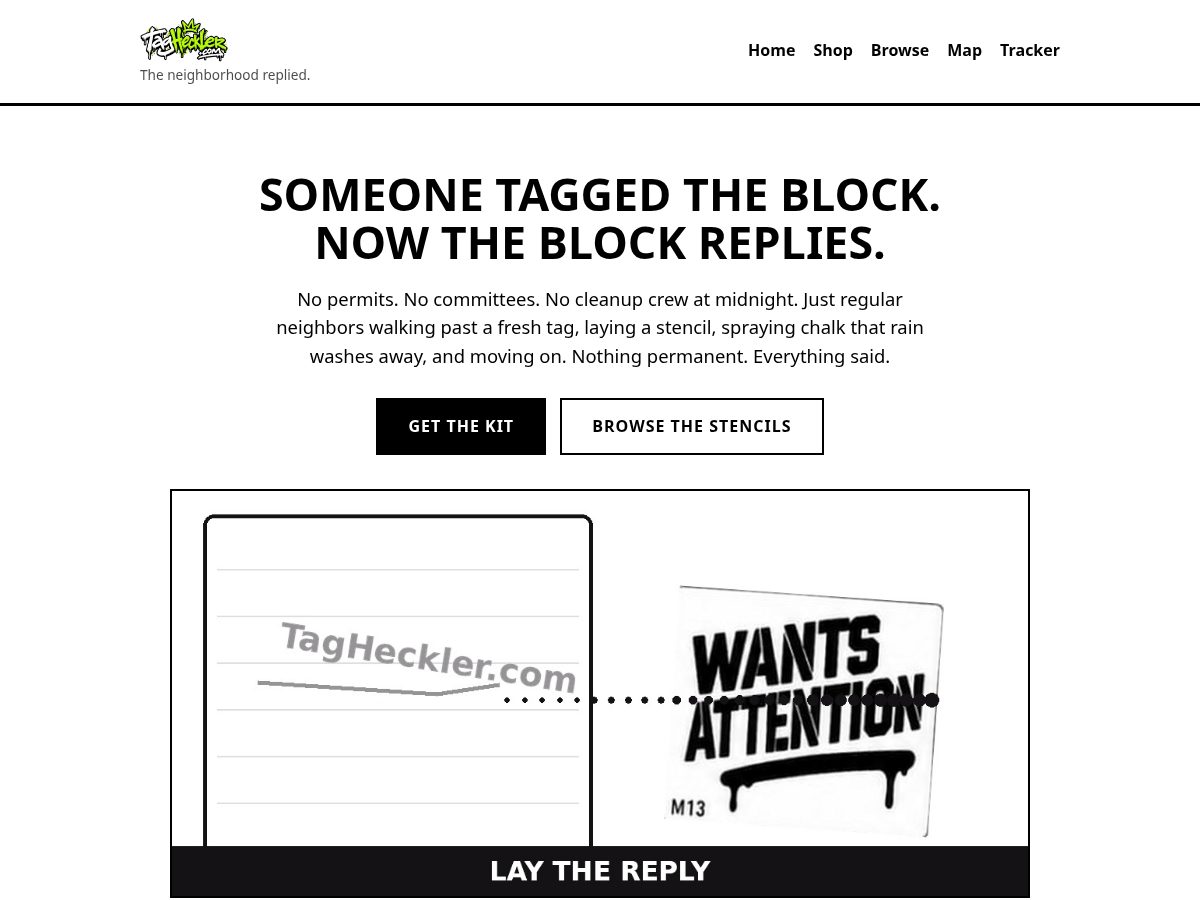 Landing-page snapshot of taghecklers.com