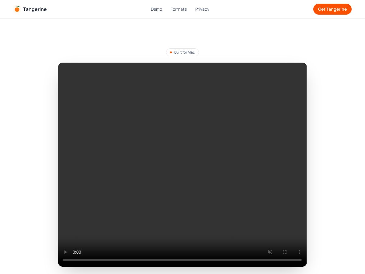 Landing-page snapshot of tangerineformac.app