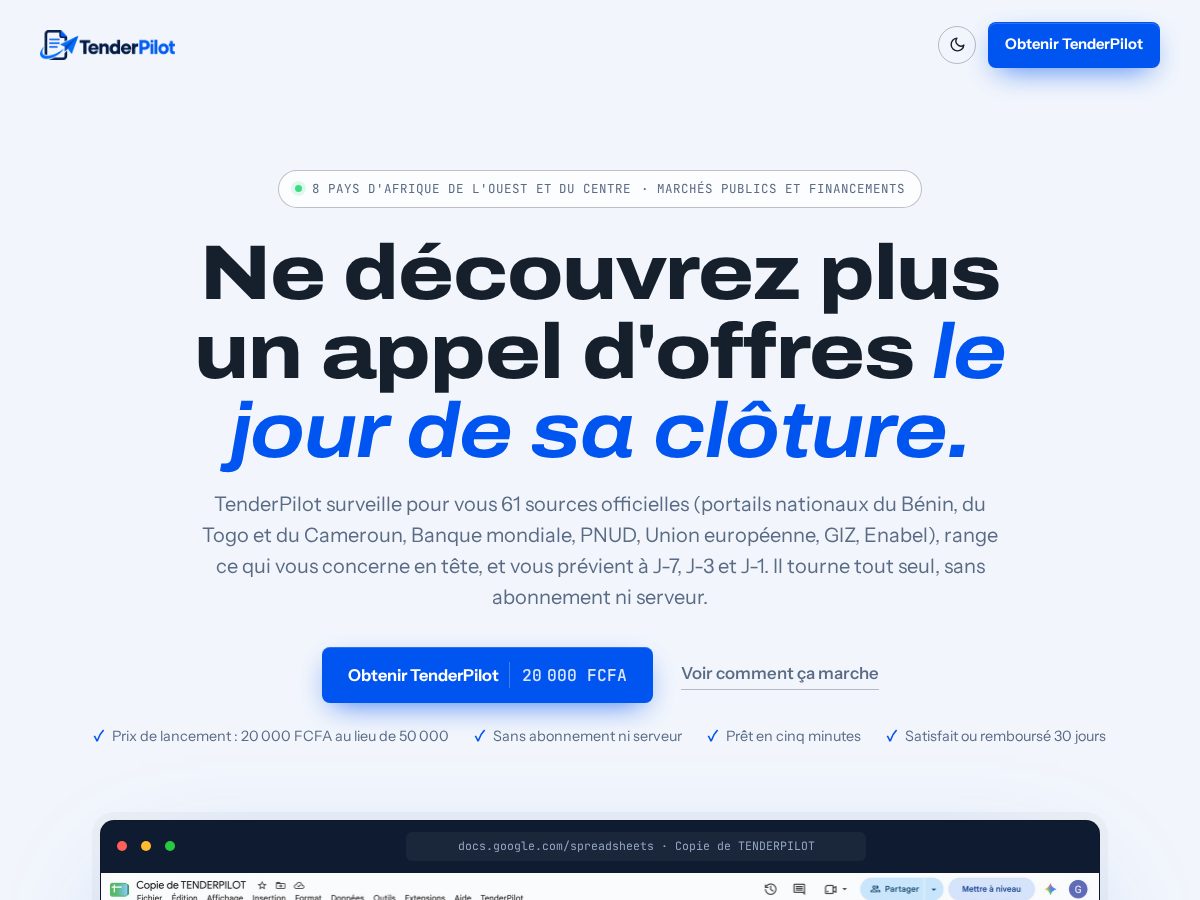Landing-page snapshot of tenderpilot.store
