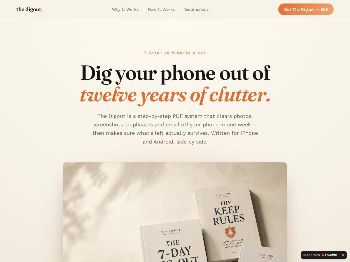 Landing-page snapshot of thedigout.com