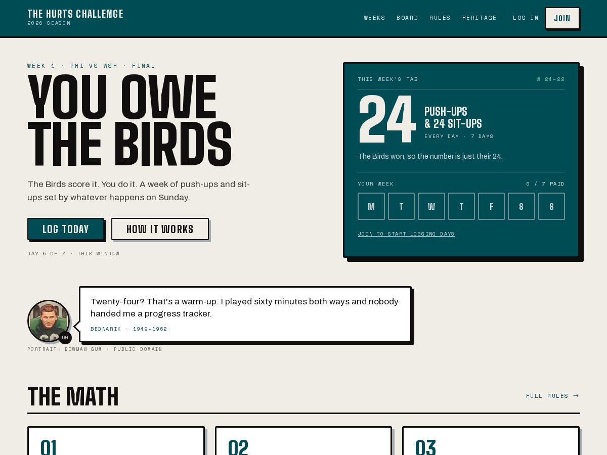 Landing-page snapshot of thehurtschallenge.com