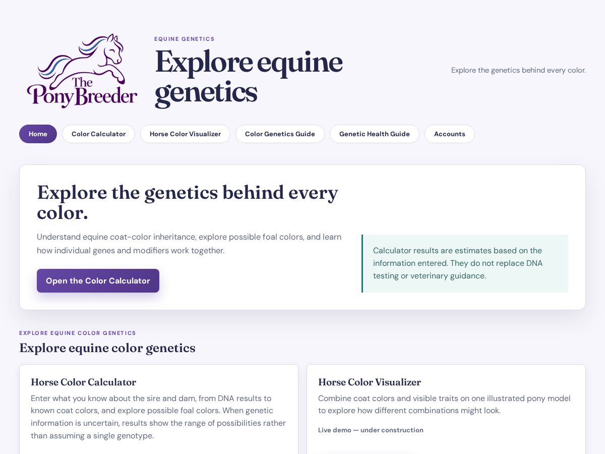 Landing-page snapshot of theponybreeder.com