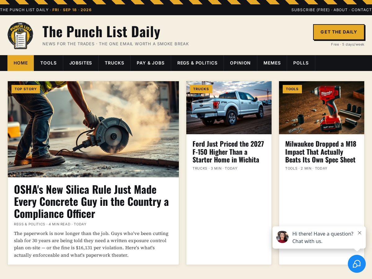 Landing-page snapshot of thepunchlistdaily.com