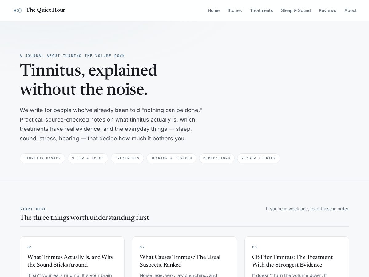 Landing-page snapshot of thequiethourblog.com