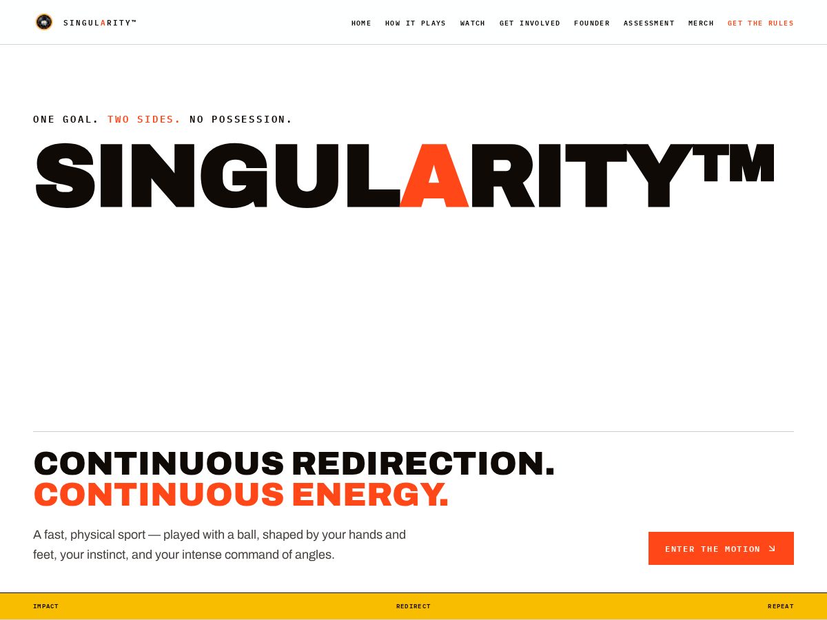 Landing-page snapshot of thesingularitysport.com