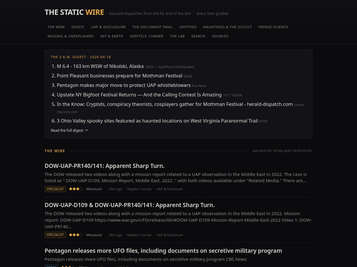 Landing-page snapshot of thestaticwire.com