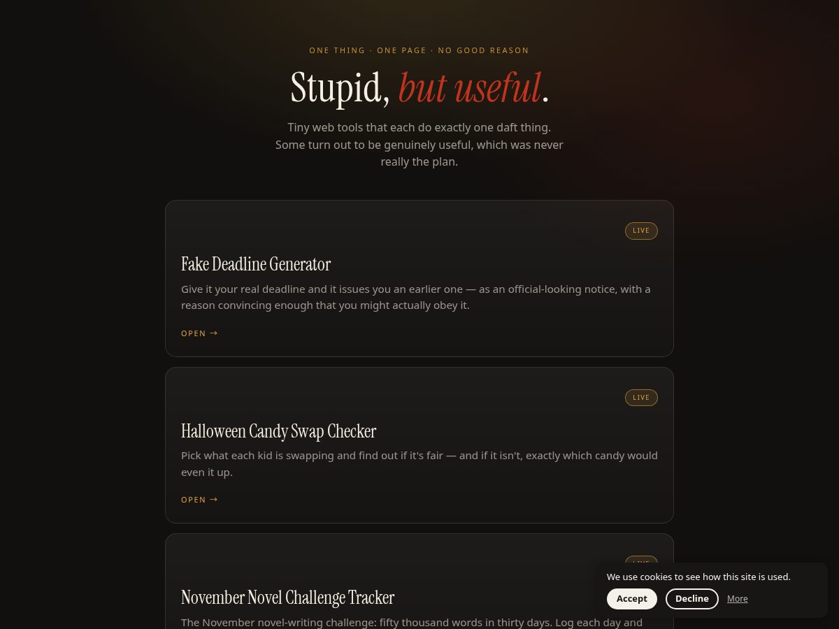 Landing-page snapshot of thestupidweb.com