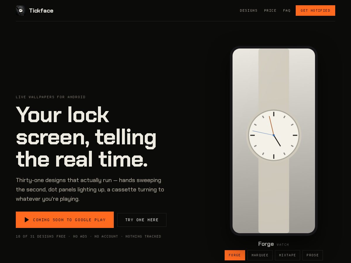 Landing-page snapshot of tickface.app