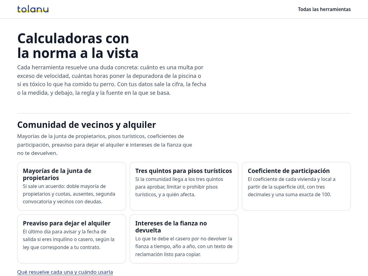 Landing-page snapshot of tolanu.com