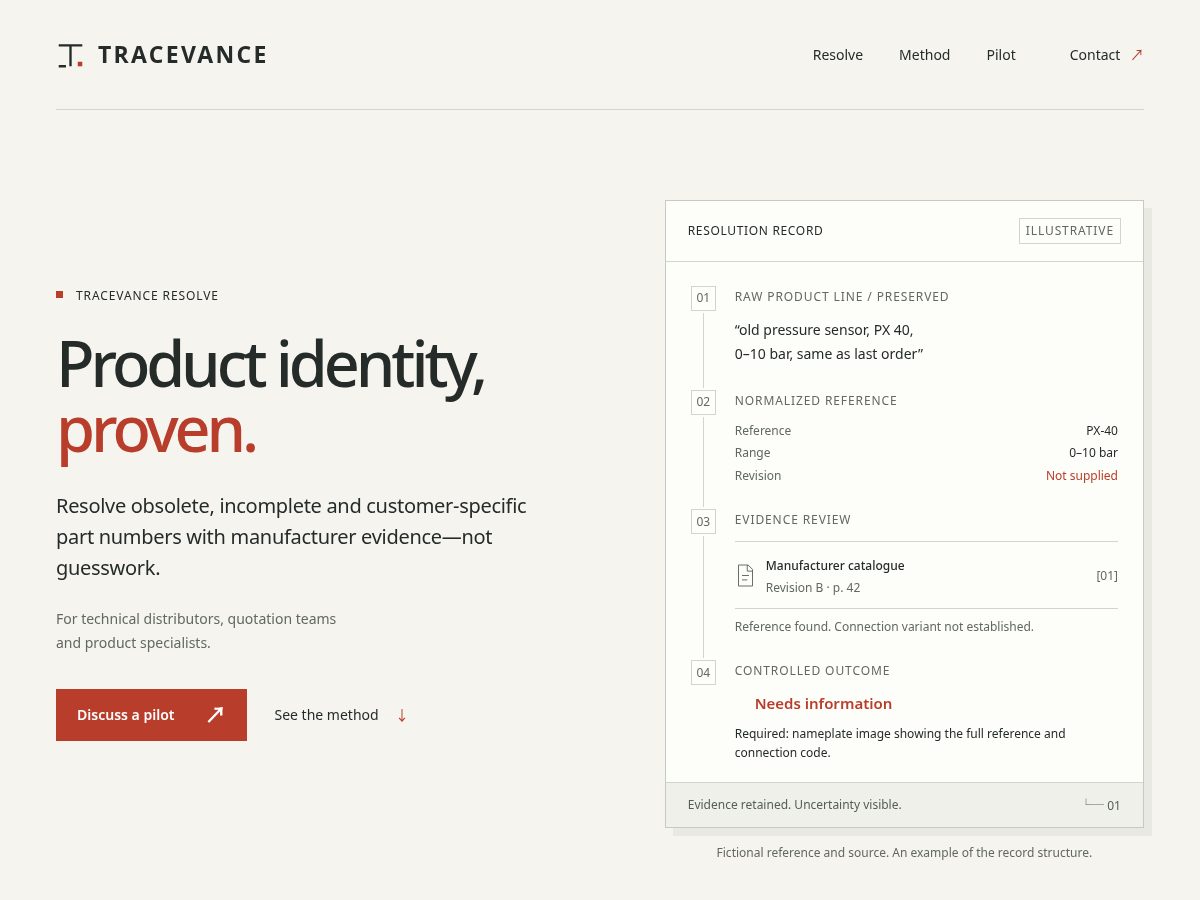 Landing-page snapshot of tracevance.com