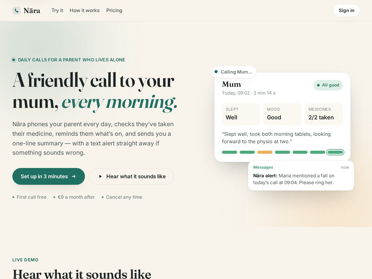 Landing-page snapshot of trynara.xyz
