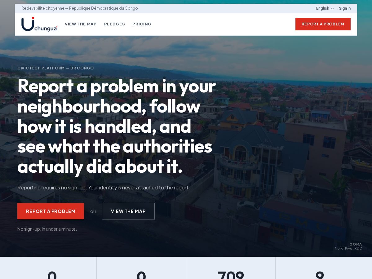 Landing-page snapshot of uchunguzi.org