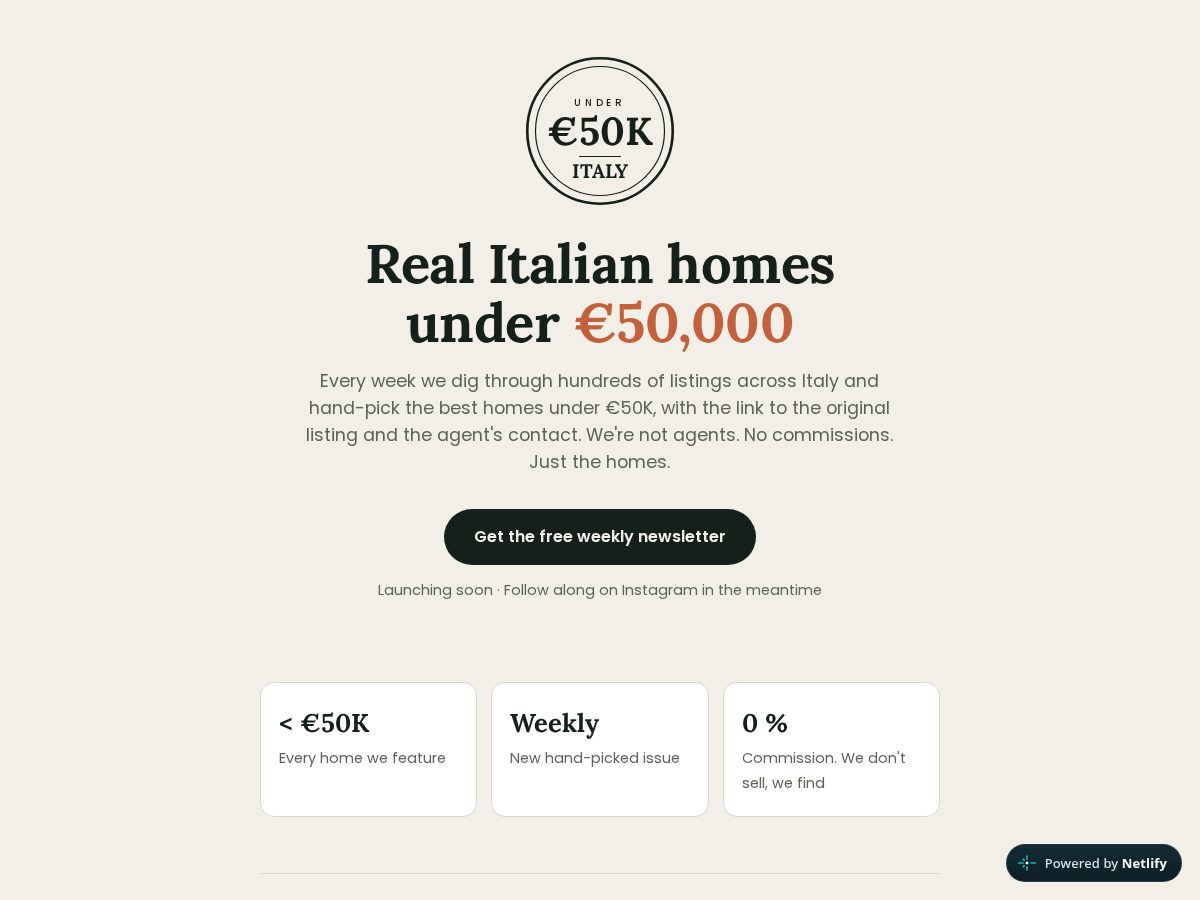 Landing-page snapshot of under50kitaly.com