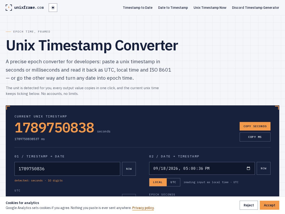 Landing-page snapshot of unixframe.com