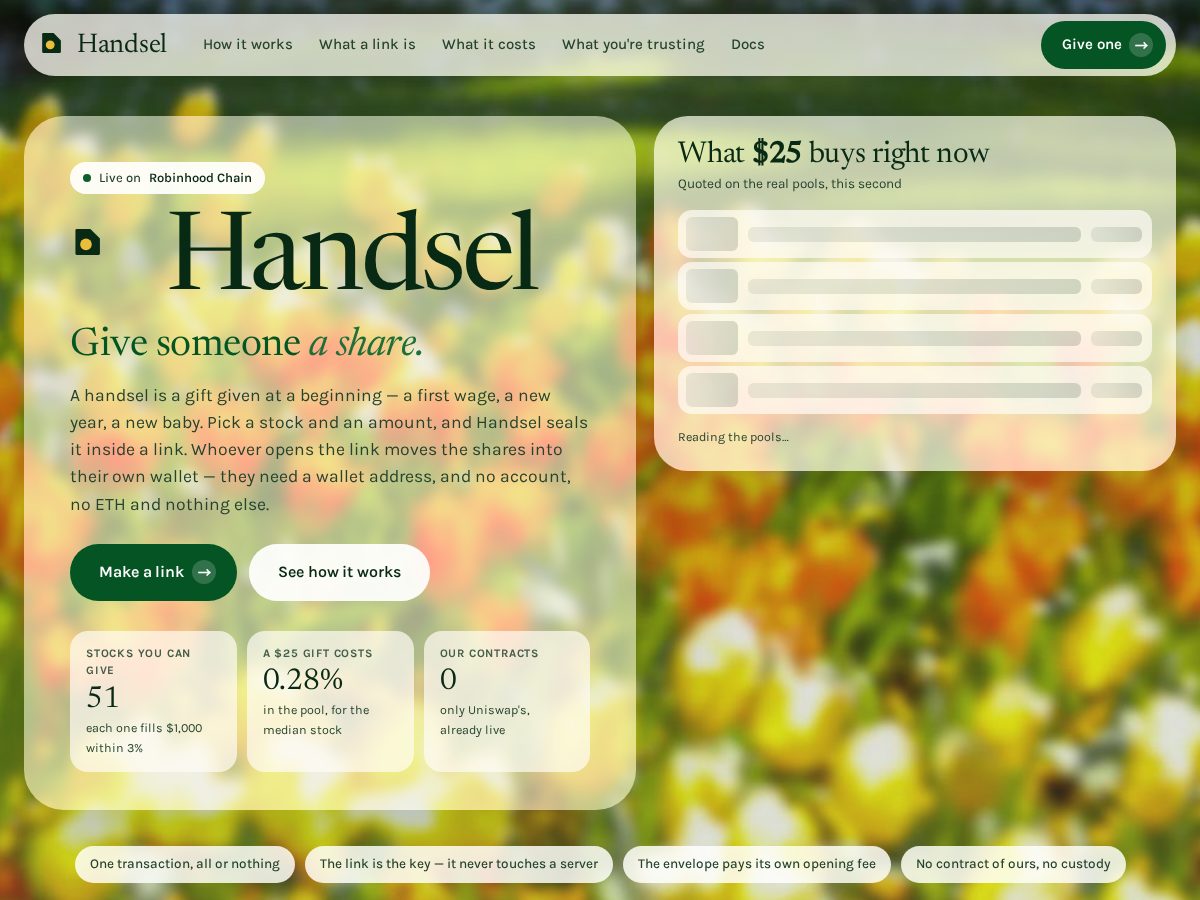 Landing-page snapshot of usehandsel.xyz