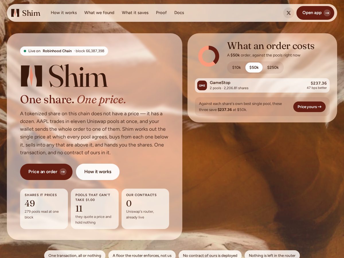 Landing-page snapshot of useshim.xyz