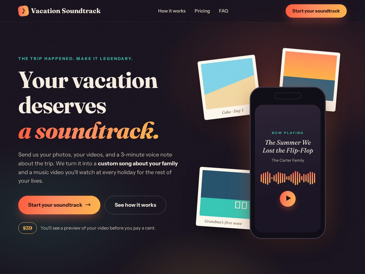 Landing-page snapshot of vacationsoundtrack.com