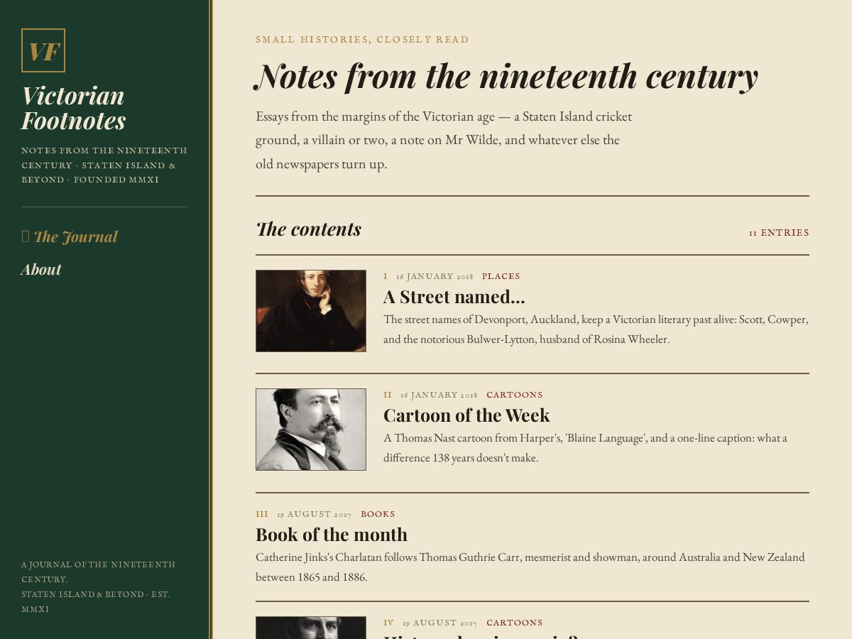 Landing-page snapshot of victorianfootnotes.net