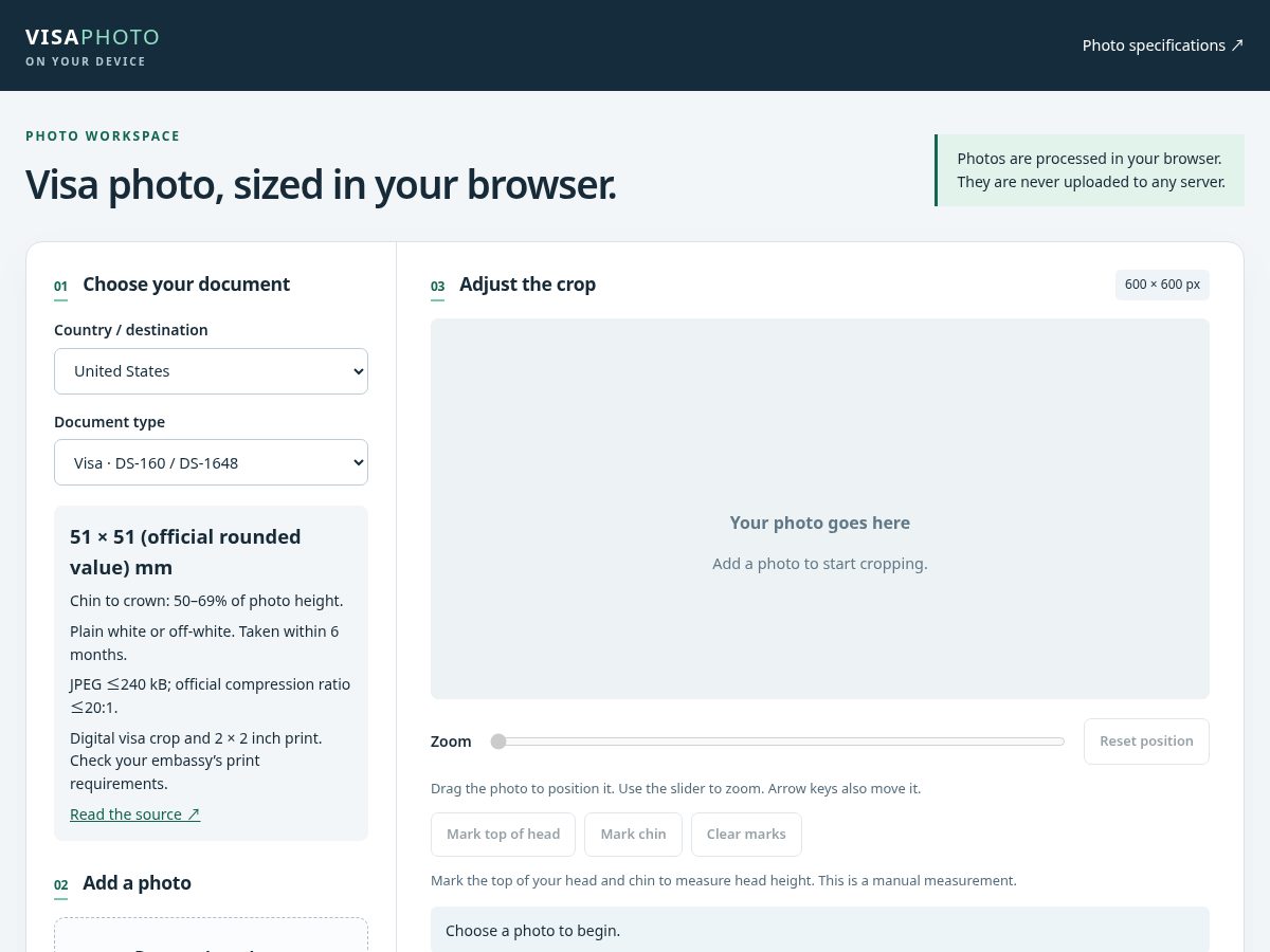 Landing-page snapshot of visaphotoprep.com