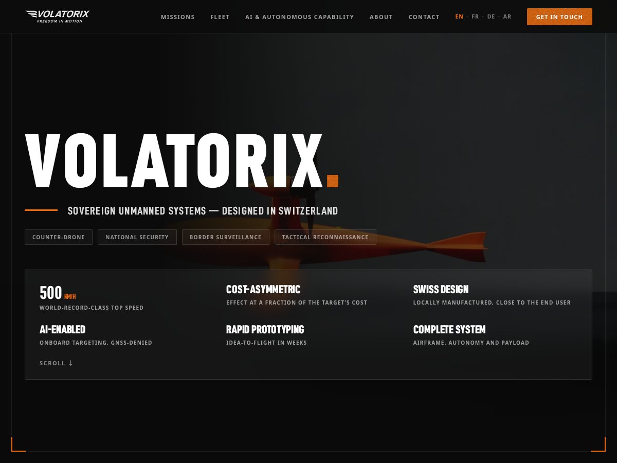 Landing-page snapshot of volatorix.com