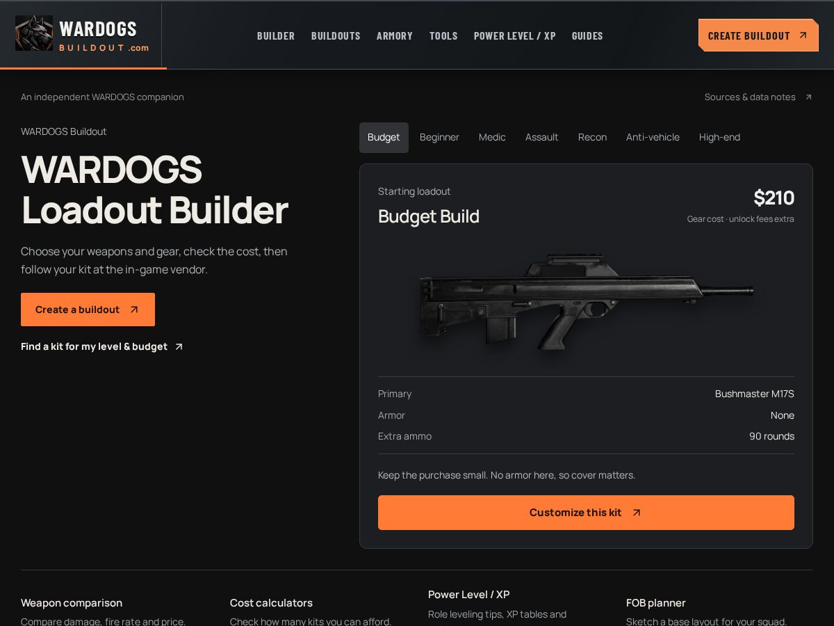 Landing-page snapshot of wardogsbuildout.com