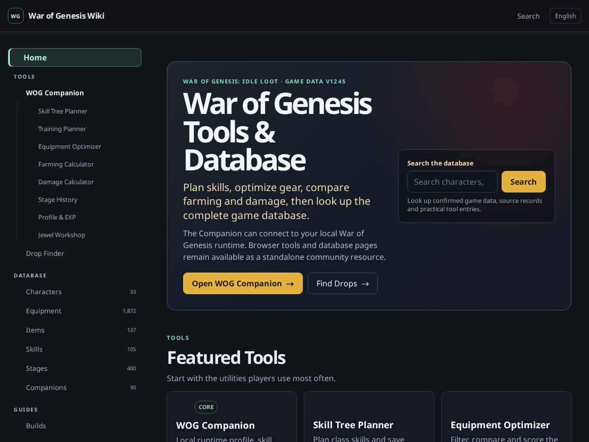Landing-page snapshot of warofgenesis-idleloot.wiki