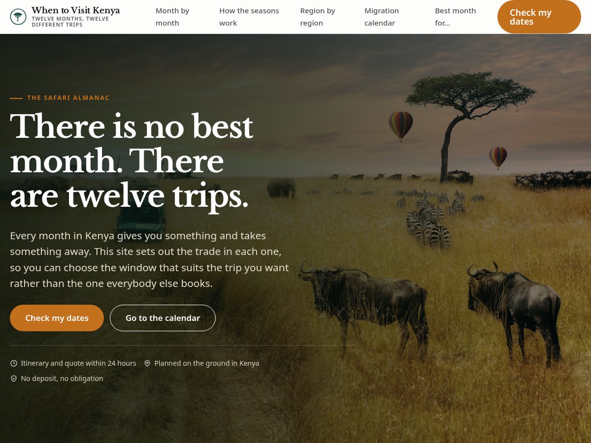 Landing-page snapshot of whentovisitkenya.com