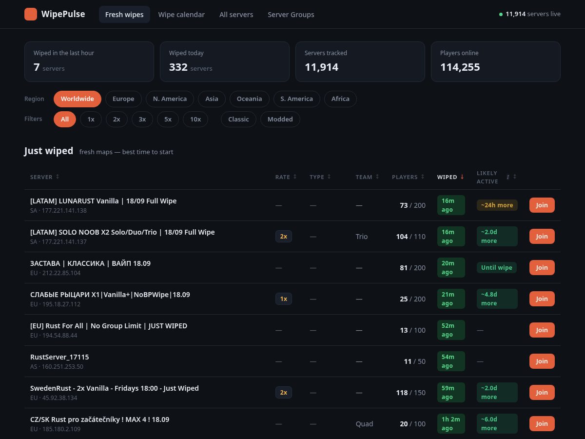 Landing-page snapshot of wipepulse.com