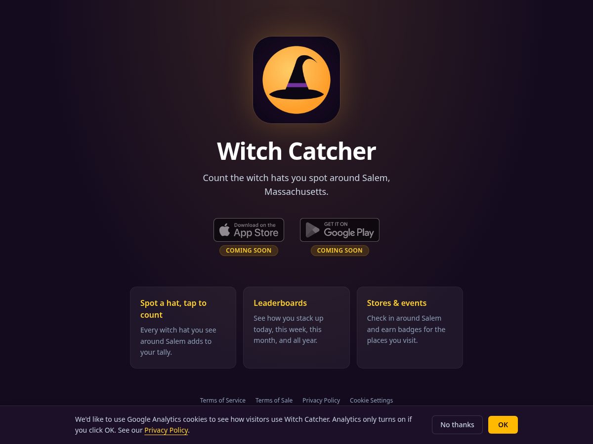 Landing-page snapshot of witchcatcher.com