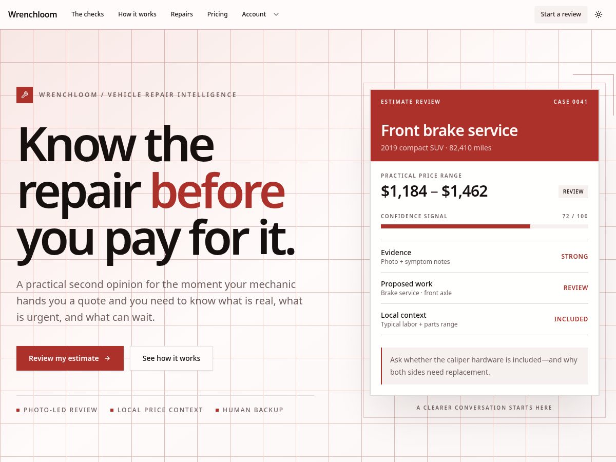 Landing-page snapshot of wrenchloom.com