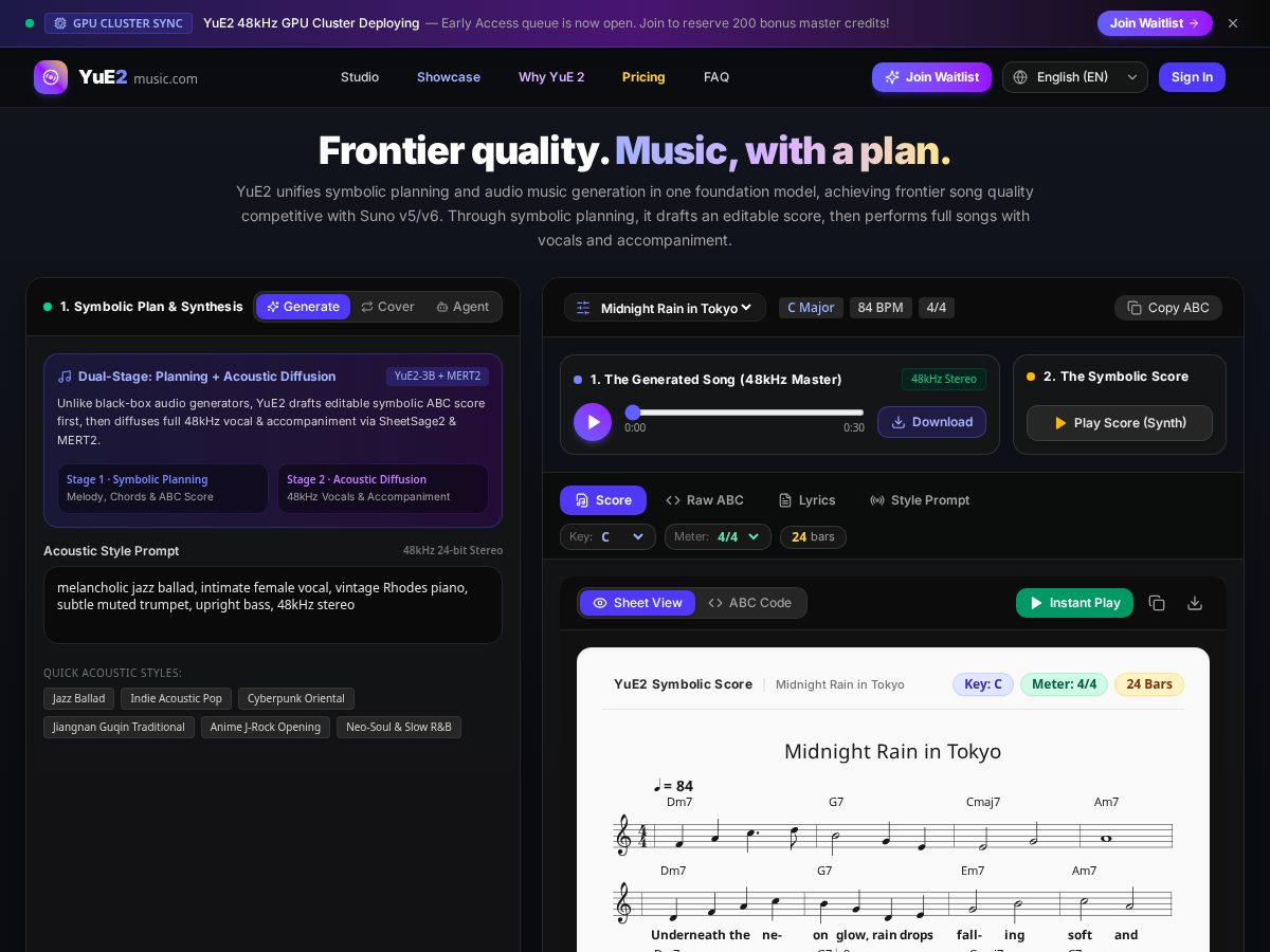 Landing-page snapshot of yue2music.com