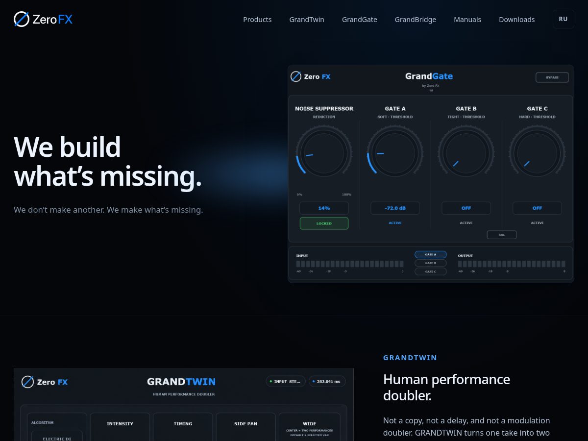 Landing-page snapshot of zerofxaudio.com