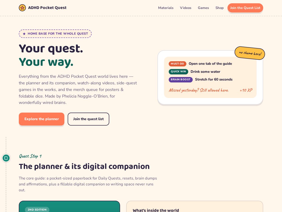 Landing-page snapshot of adhdpocketquest.com